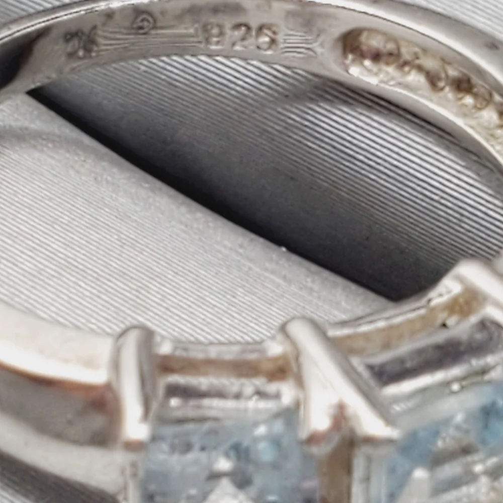 Genuine Sky Blue Topaz 925 Sterling Silver Past Present Future Ring